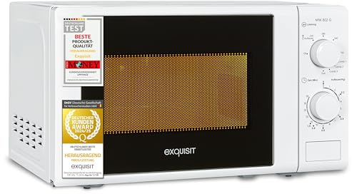 Exquisit Mikrowelle mit Grill | 20 l Garraum, 700 W Mikrowellenleistung, 1000 W Grillleistung | Auftauen, Kombifunktion Mikrowelle und Grill, manuelle Steuerung, kompakte Bauform | MW 802 G weiss