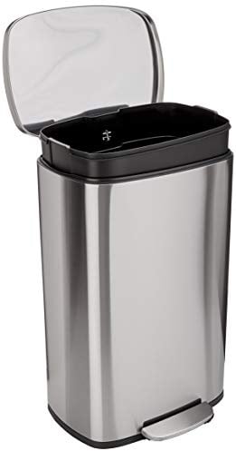 Amazon Basics Rechteckig 50 l Mülleimer für die Küche mit Stahlrohrpedal - Sanft Schließend mit Deckel, für Küche, Bad oder Büro, 13.2 gallons, Satiniertes Nickel