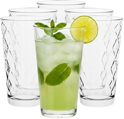 TREND FOR HOME Trinkgläser Set Wassergläser Set Longdrink Dekorierte Gläser, 370 ml, Set von 6, Highball Glas Wasserglas Saftglas Longdrinkbecher Longdrinkglas, Spülmaschinenfest Kollektion Lotte