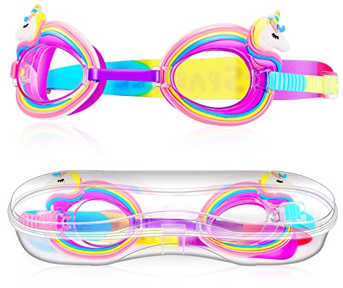 Kinder Schwimmbrille UV-Schutz Taucherbrille, Mädchen Jungen 4-8 Jahre | Anti Nebel, Wasserdicht, Kein Auslaufen, Einhorn-Stil