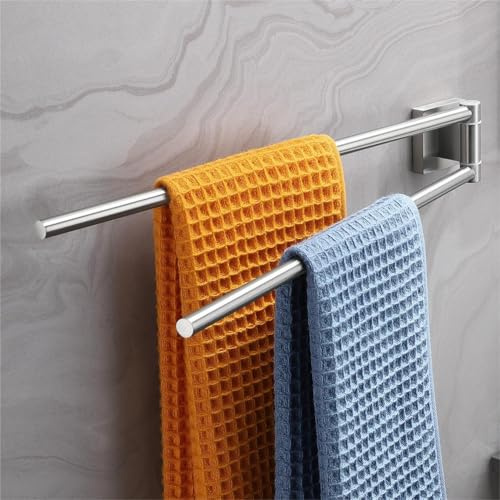 Dvocel Handtuchhalter Schwenkbar 2-armig Bohren aus 304 Gebürstet Edelstahl Handtuchalterung Wand Silber Wandmontage Handtuchstange für Bad und Küche