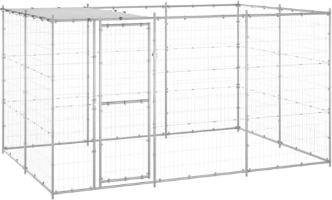 vidaXL Outdoor Hundezwinger mit Überdachung Verzinkter Stahl 7,26m² Hundekäfig