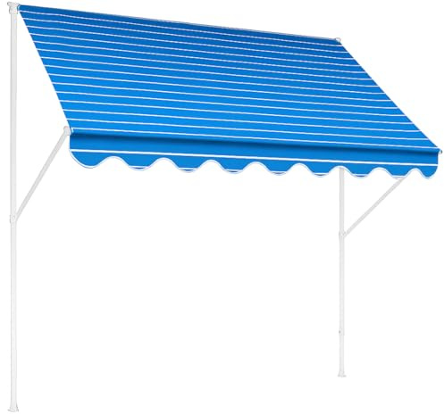 ANGERER Klemmmarkise Exklusiv blau, 150 cm | Markise für Sonnenschutz, Montage ohne Bohren, ideale Balkonmarkise für Mietwohnungen, Made in Germany, waschbarer Stoff