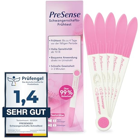 PreSense® - Schwangerschafts-Schnelltest (5er Pack) - Schnell, Sicher, Zuverlässig und Einfach – Urintest - SS Test Schwanger – Schwangerschaft
