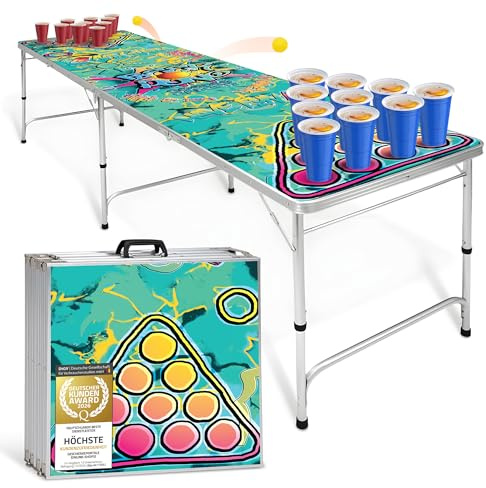 GOODS+GADGETS Klappbarer Bierpong-Tisch Set - Praktischer Beer Pong Tisch - Hohenverstellbar & Kratzfest - Perfekt für Jede Party (Graffiti)