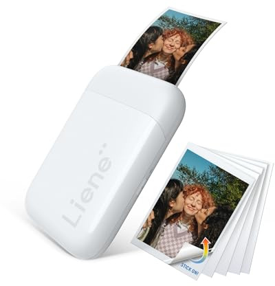 Liene Pearl K100 2x3'' Mini Fotodrucker Smartphone, Mini Tragbarer Sofortbilddrucker mit 5 Zink Klebepapier, Bluetooth 5.0, Kompatibel mit IOS & Android, Kleiner Handy Fotodrucker für iPhone - Weiß