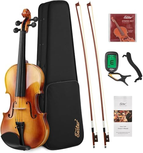 Eastar 4/4 Violine Set Massivholz mit Hartschalenkoffer, Schulterstütze, zwei Bögen und zusätzliche Saiten (EVA-330)