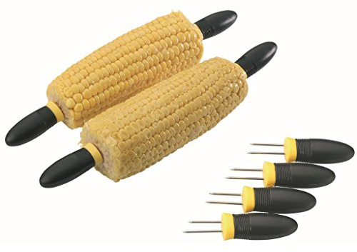 Westmark Maiskolbenhalter-Set, 4-tlg., Länge je 7,5 cm, Rostfreier Edelstahl/Kunststoff, Spiky, Schwarz/Rot, 15142280