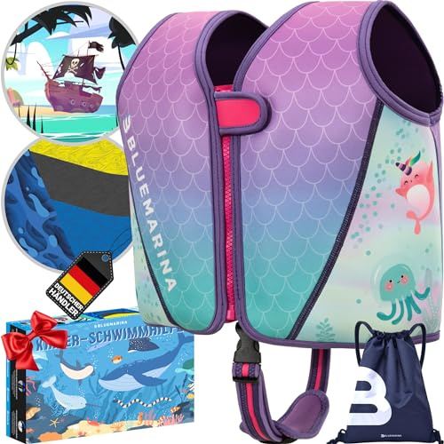 Bluemarina Schwimmweste für Kinder | Verschiedene Größen von Kleinkind bis Baby - Schwimmlernhilfe - Schwimmhilfe - Schwimmflügel - Schwimmring - Schwimm Weste für Kind ab 1-9 Jahren (Mermaid, M)