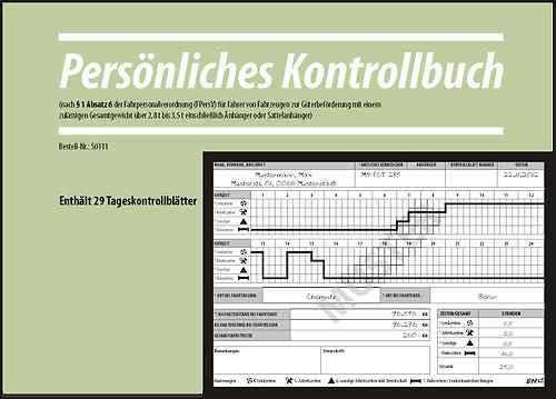 100x Persönliches Kontrollbuch §1 Abs. 6 FpersV enthält 29 Tageskontrollblätter