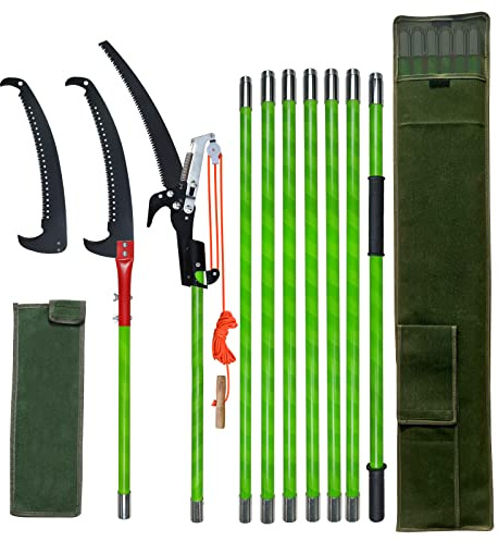 Astsäge mit Stiel 8m Handsäge Einstellbare Länge, Baumsäge Gartengeräte-Set Palme Hochentaster hochreichbare Stange mit Tragetasche, schneidet sauber und schnell für hohe Äste (Enthält Schere-A)
