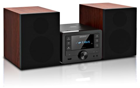 Bluetooth Stereoanlage 40 Watt für Zuhause, CD-Player mit Wireless Streaming, USB MP3 Wiedergabe, FM Radio, AUX Eingang, Bücherlautsprecher