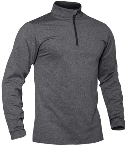 TACVASEN Herren Fleecepullover Winter Warme 1/4 Zip Langarm Sport Shirt Laufshirt Ski Pullver Männer (L, Dunkelgrau)