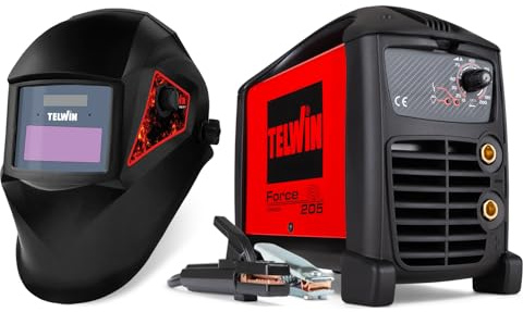 Telwin Force 205 MMA Inverter Electrode Welding Machine with Accessories and Tribe 9-13 Welding Mask, 200A