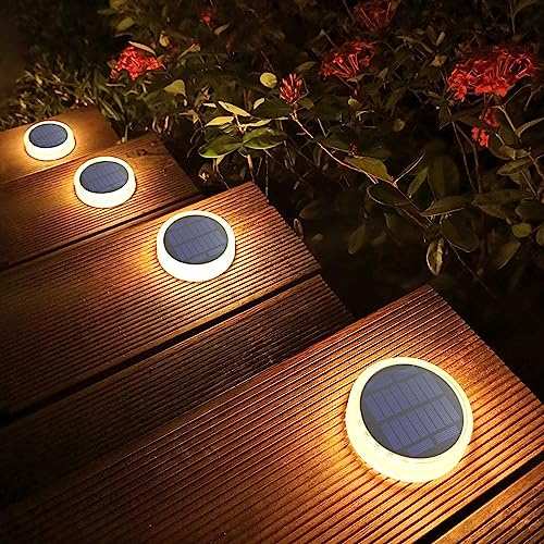 Lacasa Solar Bodenleuchten Aussen, 30LM 4 Stück Solarleuchten für Außen Warmweiß 2700K IP68 Wasserdicht Solarlampen Auto ON/OFF LED Wegeleuchten für Garten Rasen Terrasse Auffahrt, Runden