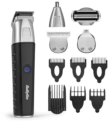 BaByliss Lithium Power 11-in-1 Multi-Trimmer – Kabelloses Grooming-Kit mit Barttrimmer und Nasenhaarschneider, wasserdicht, ideal als Geschenk für Männer, Schwarz/Grau, MT812E