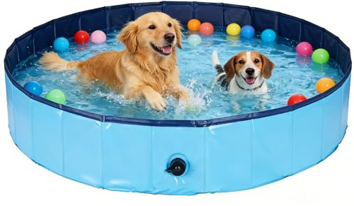 Rinling Hundepool, 160X30cm Hundeplanschbecken Faltbare Hundebadewanne rutschfest Swimmingpool (Blau XL)