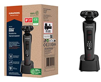 Grundig ProClub MS 9130 Herrenrasierer, BeardCare Sensor, Kunststoff des äußeren Gehäuses aus 61% recyceltem Kunststoff, Titanium Blades, Wet & Dry, Langhaarschneider, Mattschwarz/Rot