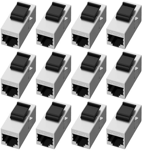 Leikurvo RJ45 Kupplung CAT6a Keystone Modul 12 Stück, 10 Gbit/s Koppler Modul Netzwerkkupplung Verbinder Geschirmt Keystone Jack, RJ45 Buchse Netzwerk für Verlängerung Ethernet Kabel Netzwerkkabel
