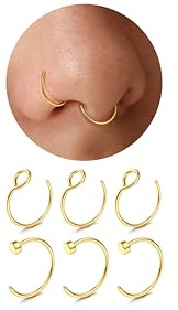 Diamday 6Stück Nasenpiercing Fake Nasenring Edelstahl 22G/20G/18G | Nasenring Vergoldet Versilbert Edelstahl Septum Hoop Piercing Set Lippenpiercing Helix Knorpel Tragus Piercing Ohr 6/8MM