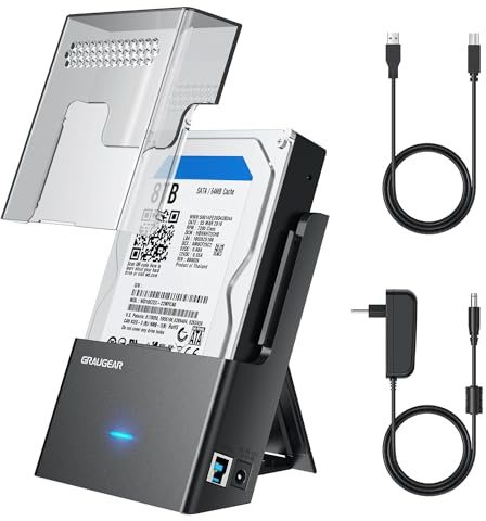 GRAUGEAR Festplatten Dockingstation f. 2,5/3,5 Zoll SATA Externe Festplatte | Gehäuse für 2,5/3,5 Zoll SATA Hard Disk, HDD Enclosure, SSD Gehäuse, UASP Unterstützung, Werkzeuglos, Kabel USB-C & USB-A