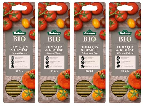 Dehner Bio Düngestäbchen für Tomaten, Spezialdünger, hochwertiger Dünger, organischer NPK-Dünger, 4 x 30 Stück (120 Stück)