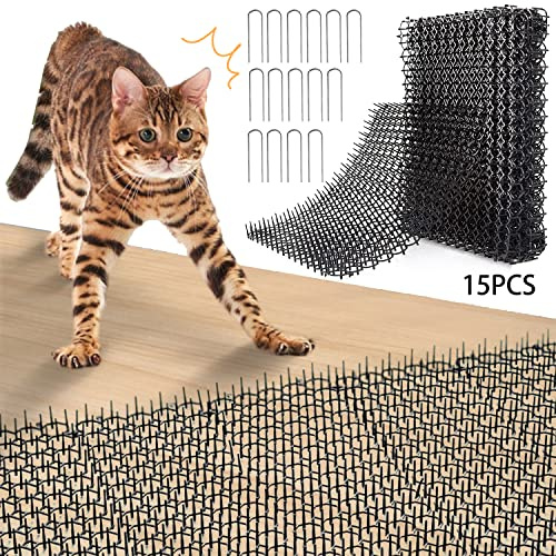 Dornengitter Gegen Katzen,15 Stücke Katzenabwehr Matte 20*40cm,Tier Barriere mit Spikes,Anti Katzen Matte,Katzengitter Garten,Dornengitter Tier-barriere,Katzenschreck Gitter,Dornengitter Katzenabwehr