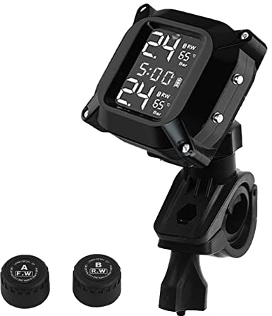 Kikuo Tpms Reifendrucküberwachungssystem, Reifendruck-Überwachungssystem, Temperatur, Manometer, Reifendruckprüfer mit Display und 2 externen Sensoren, kabellos, wasserdicht