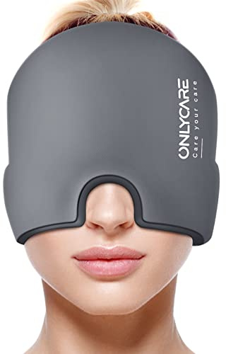 ONLYCARE Migräne Maske, Upgraded Kühlmaske Schlafmaske Kühlmütze Kühlhaube 360° Gel Surround kühlpads zur Linderung von Migräne, Kopfschmerzen
