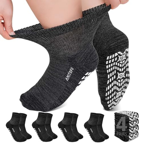 ZFSOCK Diabetiker Socken Herren Damen: Stoppersocken Ohne Gummibund 4 Paar | Bambus Diabetiker Socken mit Komfortbund, Ohne Naht, Plüschsohle Für Geschwollene Füße Schwangere Senioren