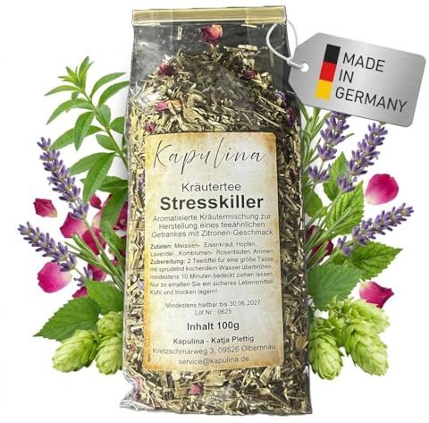 Kapulina Kräutertee Stresskiller - loser Tee – Entspannender Tee mit Melisse, Lavendel, Hopfen & Rosenblüten
