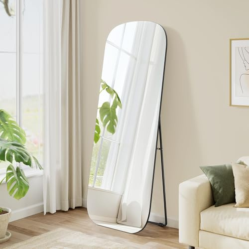 SONGMICS Ganzkörperspiegel, 160 x 50 cm, mit abgerundeten Ecken, Standspiegel aus Qualitätsglas, Aluminium-Rahmen, für Schlafzimmer, Ankleidezimmer, tintenschwarz LFM029B01