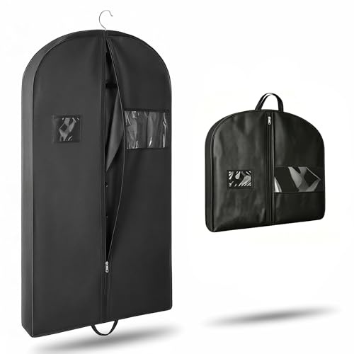 Kleidersack 110cm Kurz - Atmungsaktive Kleiderhülle für Anzug & Hemden - Faltbare Anzugtasche Herren für Reise & Aufbewahrung - Kleidersäcke mit Sichtfenster, Schwarz