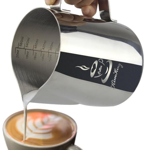 Milch Pitcher rostfreiem Edelstahl Milchkännchen perfekt für Milchaufschäumer Cappuccino Milchschaum Cafe Art Aufschäumkännchen(600ml)