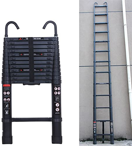 6,2m Teleskopleiter Klappleiter Alu Mehrzweckleiter mit 2 Haken, 15 Sprossen, rutschfest Verlängerungsleiter, Anlegeleiter Aluminium Leiter Haushaltsleiter für Outdoor & Indoor, 150kg Tragkraft