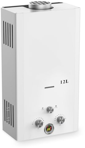 Xverycan 12 LPM Gas Durchlauferhitzer, 24 KW Propangas Durchlauferhitzer, Start ab 0,25 Bar Wasserdruck, Doppelzündung, Eco-Modus zur Gasersparnis, für Zuhause und Outdoor