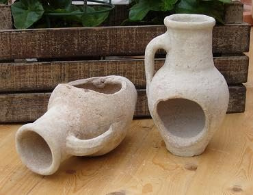 B-Ware !! 2er Set rustikal handgefertigte liegende offene Amphoren mit 1 Henkel je ca. 18 cm aus Terracotta Terrakotta Vase Liegeamphore Blumentopf Pflanzgefäß Pflanzamphore