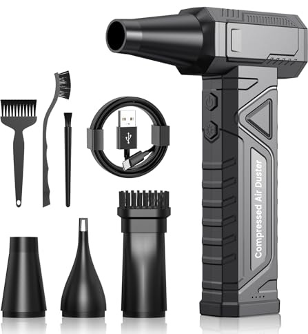 Elektrische Staubgebläse Druckluftspray für PC Reinigung - Electric Air Duster 200000 RPM, 4-Gang Einstellbare Mini-Gebläse mit Akku, Luftgebläse für Tastatur, Haus, Outdoor, Auto, W18, Schwarz