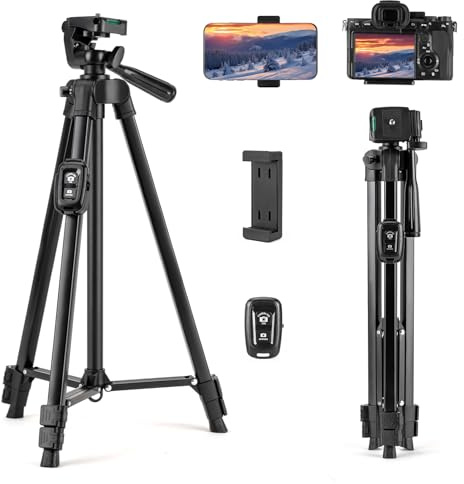 Fotopro Kamera-Handy-Stativ, 127 cm, Aluminium, leichtes Stativ für Reisen, 360-Grad-Panorama-Aufnahmestativ mit Bluetooth-Fernbedienung und Handyhalterung, belastbar bis zu 2 kg