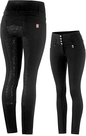 horze Tara Vollbesatzreithose mit Silikon-Grip und hohem Bund, Schwarz, 38