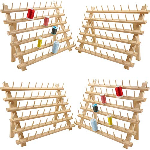 New brothread 4x60 Spulen Holz Fadenhalter/Garnhalter/Fadenspulen Organizer mit Haken zum Aufhängen für Stickerei, Quilten, Nähen, Haare Flechten