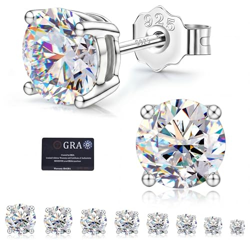 FANCH Moissanite Ohrringe 0.6-4ct für Damen 925 Sterling Silber Brilliant Runde Schnitt D Farbe VVS1 Erstellt Diamant Ohrringe 18K Weißgold Vergoldet Hypoallergene Ohrstecker mit Geschenkbox 6.5MM
