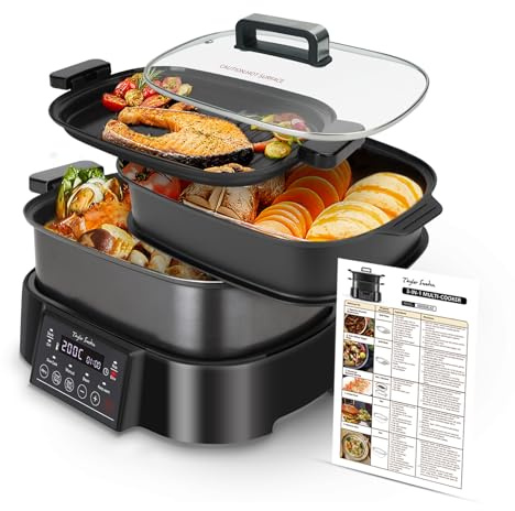 Taylor Swoden Arthur Dampfgarer mit Timer, Ultrakompakter Dampfgarer mit 3 Einschüben, BPA-frei, Programmierbar, Voreingestellte Programme, Warmhaltefunktion, 6 L, 1250 W