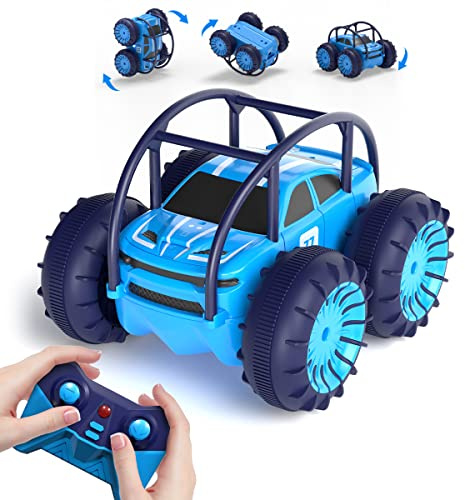 MaxTronic Direktladung Ferngesteuertes Auto mit LED Licht, Amphibien Wasserdichter RC Stunt Auto 360° Flips, 4WD 15KM/H Offroad 2.4G MonsterTruck Spielzeug Mädche Jungen für Kinder ab 3 Jahren