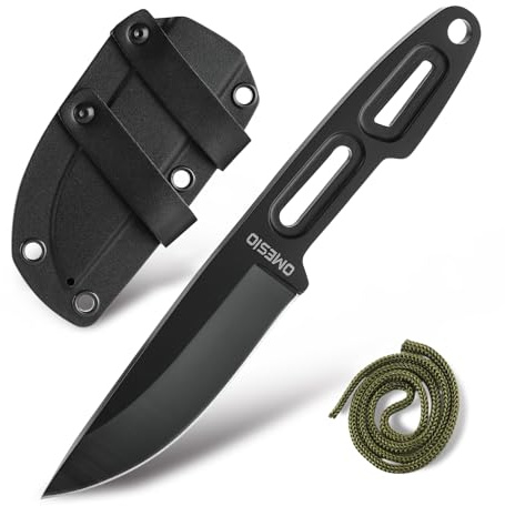 Omesio Gürtelmesser klein mit Sheath Lanyard – 5Cr13MoV Steel Klinge 8cm Messer Outdoor klein Horizontal getragenes – Ideal leichtes EDC Messer für die Erkundung, Full Tang für Camping & Wandern