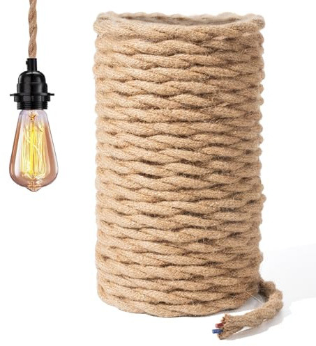 GreenSun Textilkabel 2 adrig - 5 Meter Stoffkabel Kabel Stoffummantelt Stromkabel Vintage 2 polig Seil Kabel 2x0,75mm² Lampenkabel für Pendelleuchte DIY Zubehör