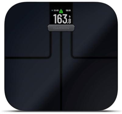 Garmin Index S2 Smart Waage – misst das Gewicht, Gewichtstrend, Körperfettanteil, Muskelmasse, BMI. Mit WLAN, Garmin Connect App-Anbindung und für bis zu 16 Personen