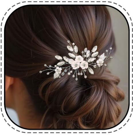 Edary Braut Haarschmuck Hochzeit Silber Perlen Haarkamm Kopfschmuck Kristall Haarspange für Frauen und Mädchen