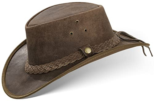 Black Forest Fox® Texas Western Reiten Cowboy Leder Hut (Vintage-Brown, XL)
