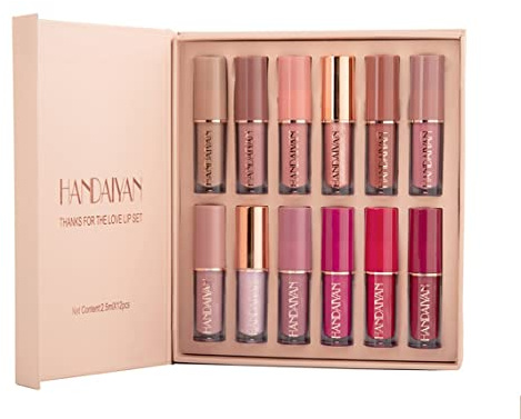 12 Colors Matt Ink Lippenstift Set Velvet Nude Rose Pink Waterproof Long-Lasting Non-Stick Cup Not Fade Shimmer Lip Gloss Makeup Set Gift Kit For Women (Set A)